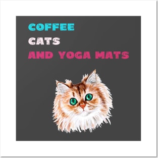 Coffee cats and yoga mats funny yoga and cat drawing Posters and Art